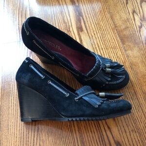 WEDGE LOAFERS LEATHER Aerosoles Black Wedge Loafers for Women